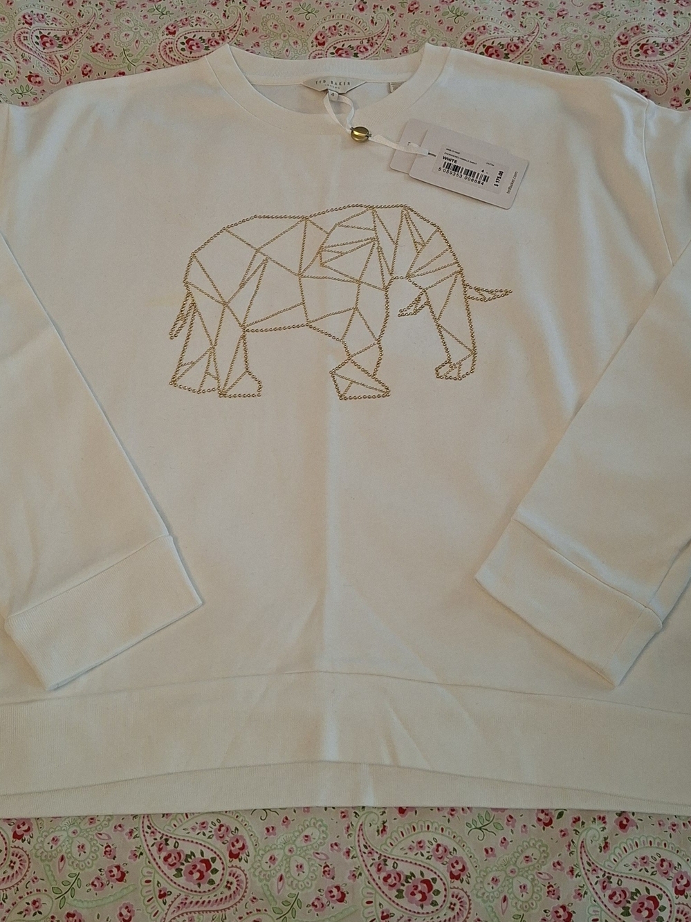 Ted Baker Cream Sweatshirt with Metallic Gold Geometric Elephant